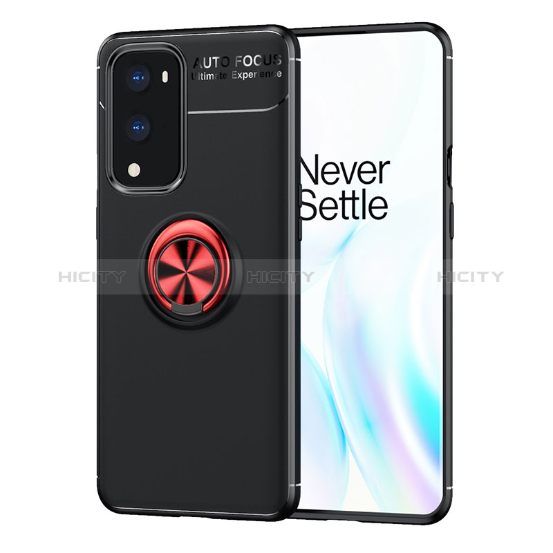 Funda Silicona Carcasa Ultrafina Goma con Magnetico Anillo de dedo Soporte SD1 para OnePlus 9 Pro 5G Rojo y Negro