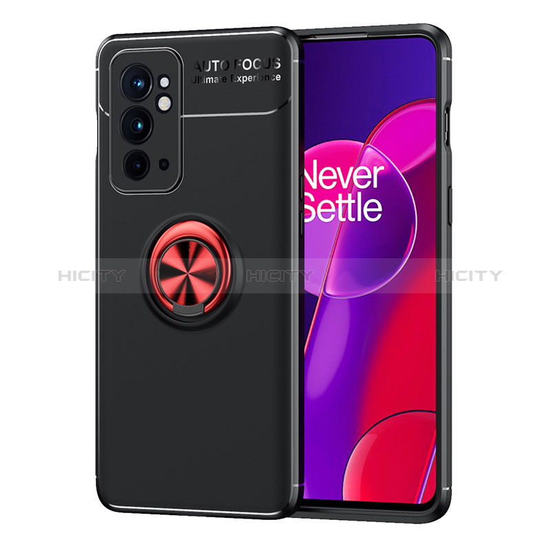 Funda Silicona Carcasa Ultrafina Goma con Magnetico Anillo de dedo Soporte SD1 para OnePlus 9RT 5G Rojo y Negro