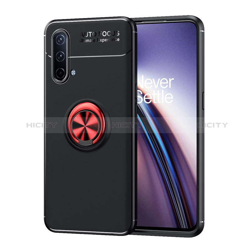 Funda Silicona Carcasa Ultrafina Goma con Magnetico Anillo de dedo Soporte SD1 para OnePlus Nord CE 5G Rojo y Negro