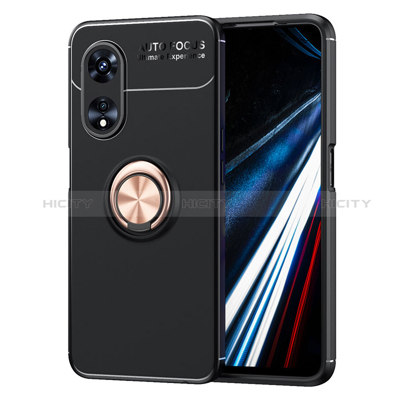 Funda Silicona Carcasa Ultrafina Goma con Magnetico Anillo de dedo Soporte SD1 para Oppo A78 4G Oro y Negro