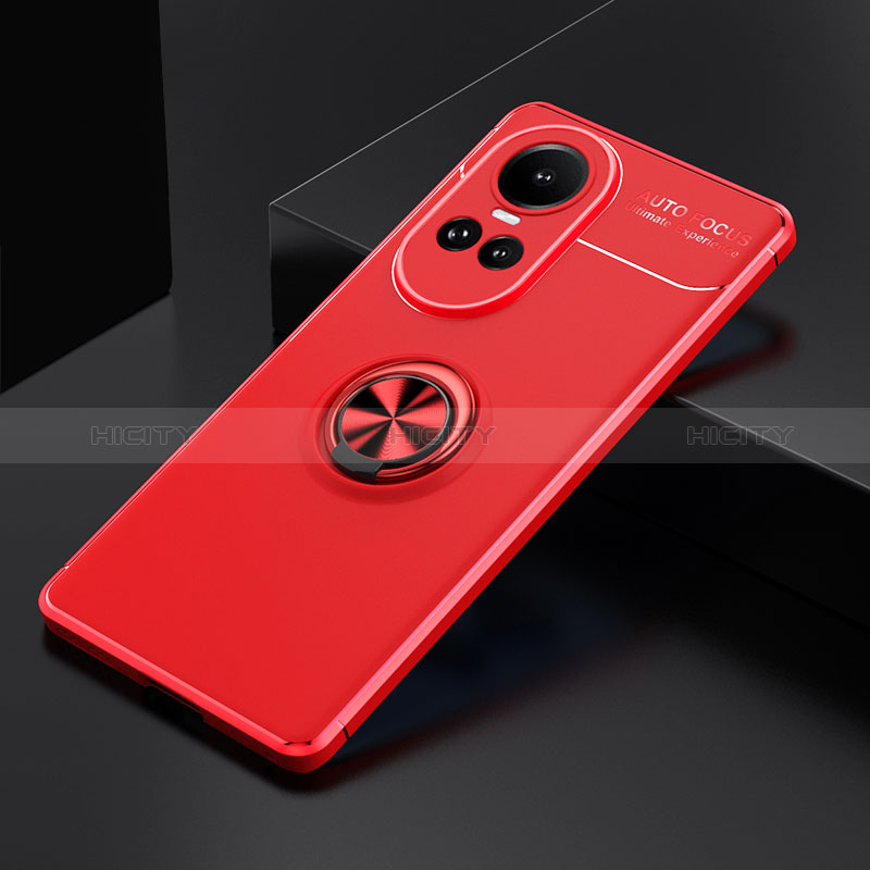 Funda Silicona Carcasa Ultrafina Goma con Magnetico Anillo de dedo Soporte SD1 para Oppo Reno10 Pro 5G Rojo