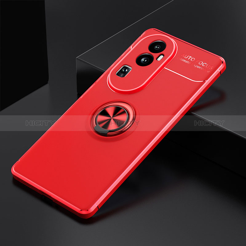 Funda Silicona Carcasa Ultrafina Goma con Magnetico Anillo de dedo Soporte SD1 para Oppo Reno10 Pro+ Plus 5G Rojo