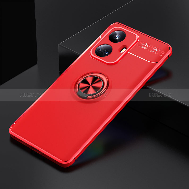 Funda Silicona Carcasa Ultrafina Goma con Magnetico Anillo de dedo Soporte SD1 para Realme 10 Pro+ Plus 5G Rojo