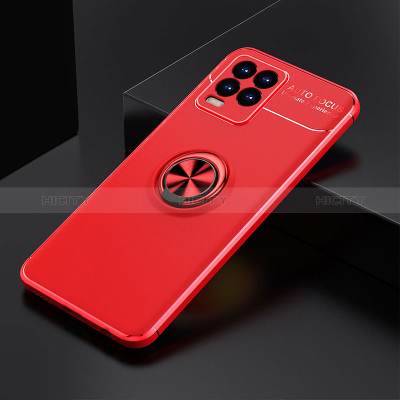 Funda Silicona Carcasa Ultrafina Goma con Magnetico Anillo de dedo Soporte SD1 para Realme 8 4G Rojo