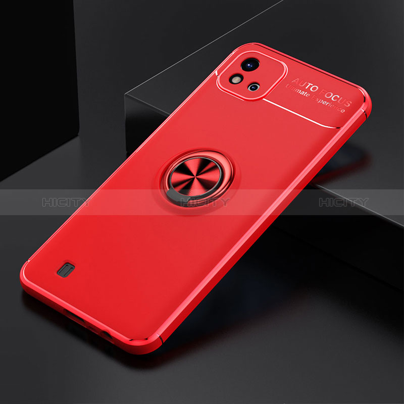 Funda Silicona Carcasa Ultrafina Goma con Magnetico Anillo de dedo Soporte SD1 para Realme C11 (2021) Rojo