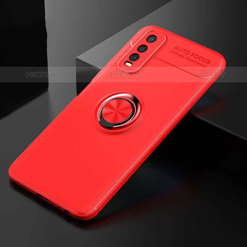 Funda Silicona Carcasa Ultrafina Goma con Magnetico Anillo de dedo Soporte SD1 para Vivo iQOO U1 Rojo