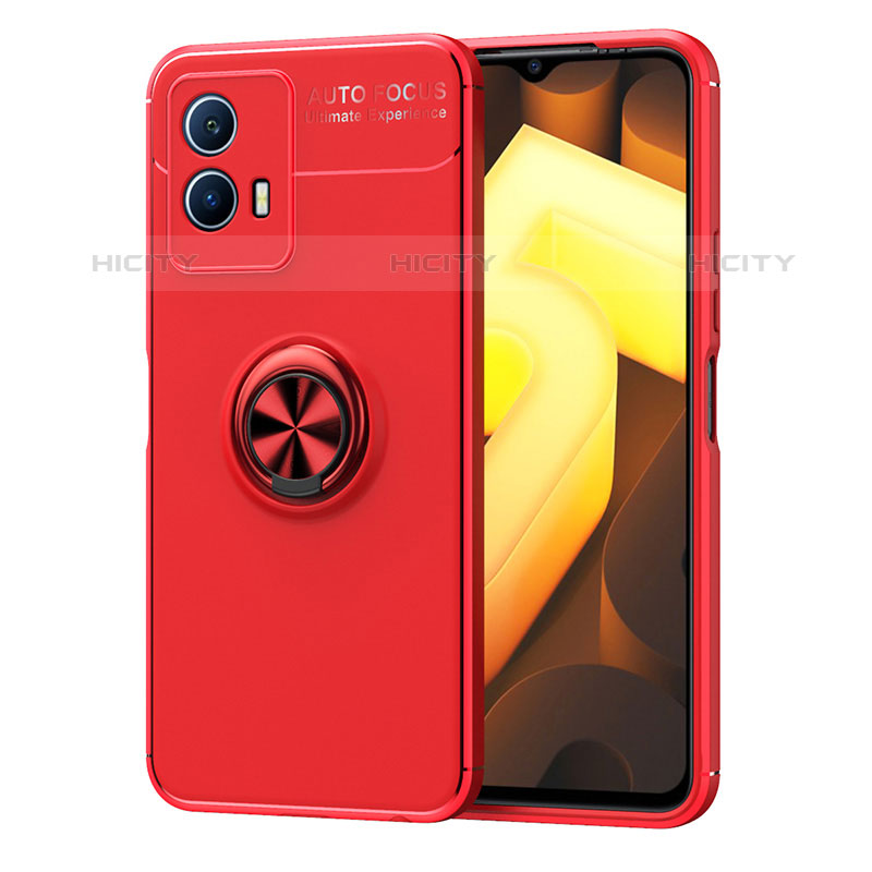 Funda Silicona Carcasa Ultrafina Goma con Magnetico Anillo de dedo Soporte SD1 para Vivo iQOO U5 5G Rojo