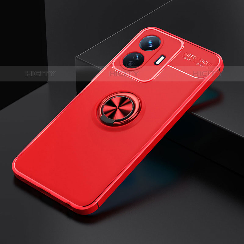 Funda Silicona Carcasa Ultrafina Goma con Magnetico Anillo de dedo Soporte SD1 para Vivo iQOO Z6 Lite 5G Rojo