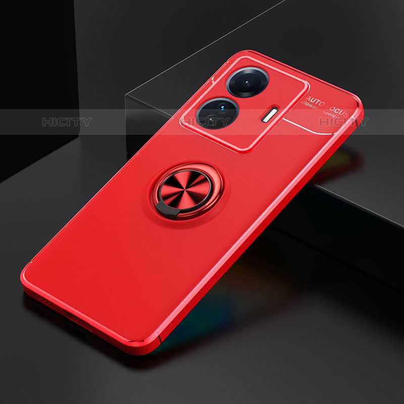 Funda Silicona Carcasa Ultrafina Goma con Magnetico Anillo de dedo Soporte SD1 para Vivo T1 Pro 5G Rojo