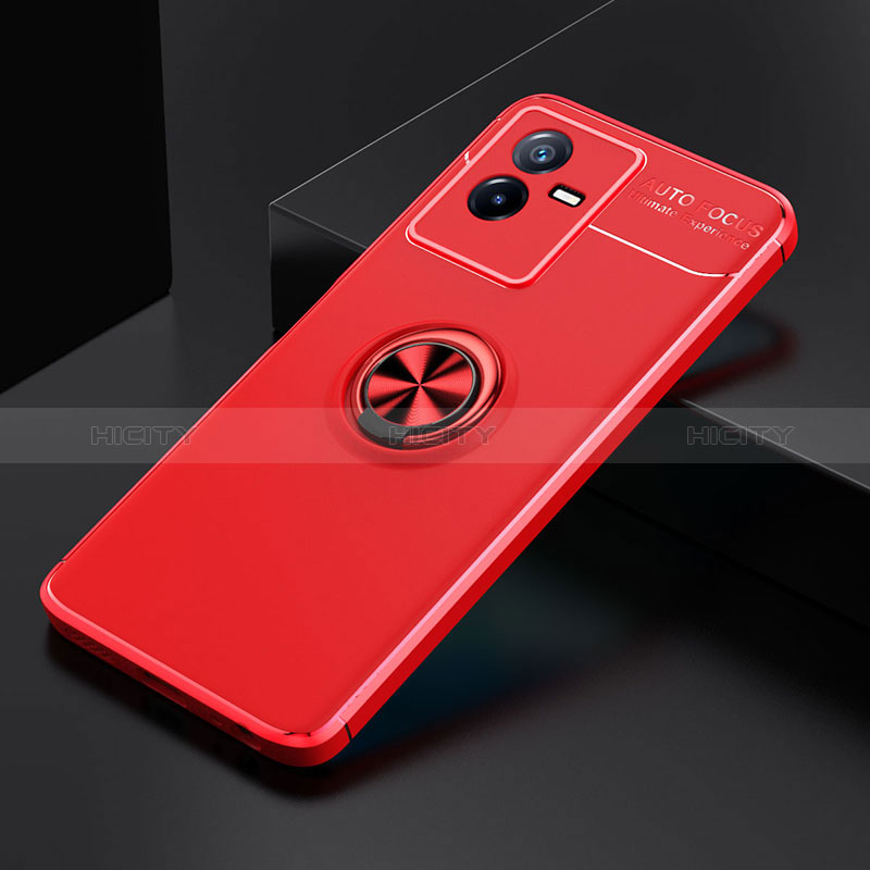 Funda Silicona Carcasa Ultrafina Goma con Magnetico Anillo de dedo Soporte SD1 para Vivo T2x 5G Rojo