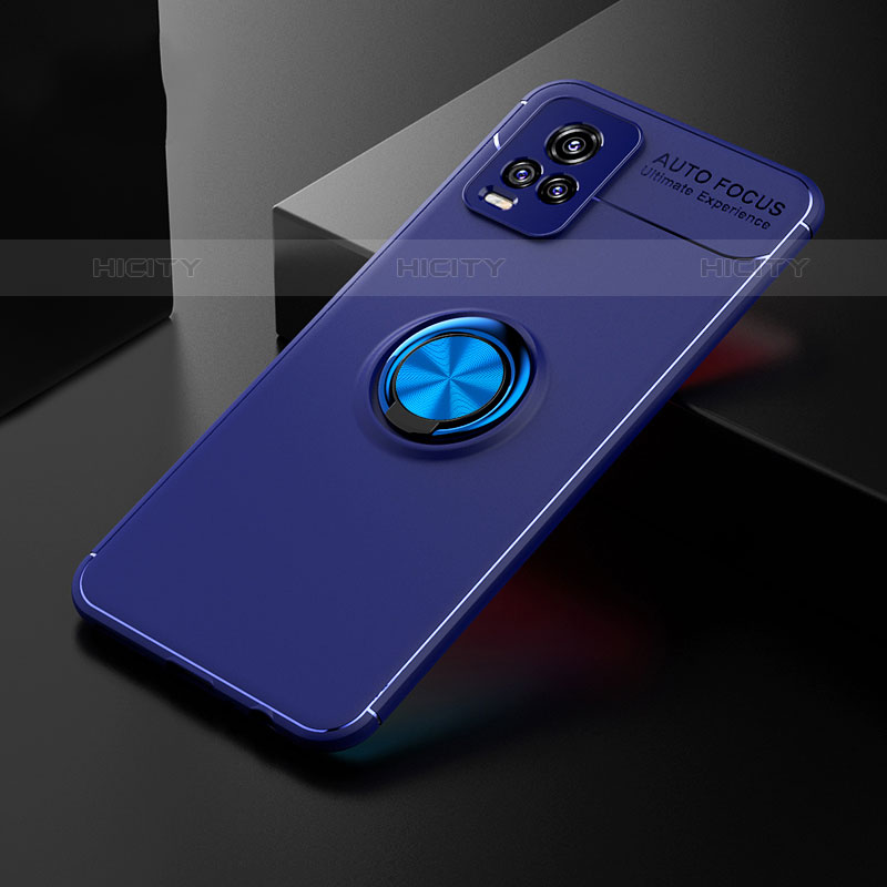 Funda Silicona Carcasa Ultrafina Goma con Magnetico Anillo de dedo Soporte SD1 para Vivo V20 (2021) Azul