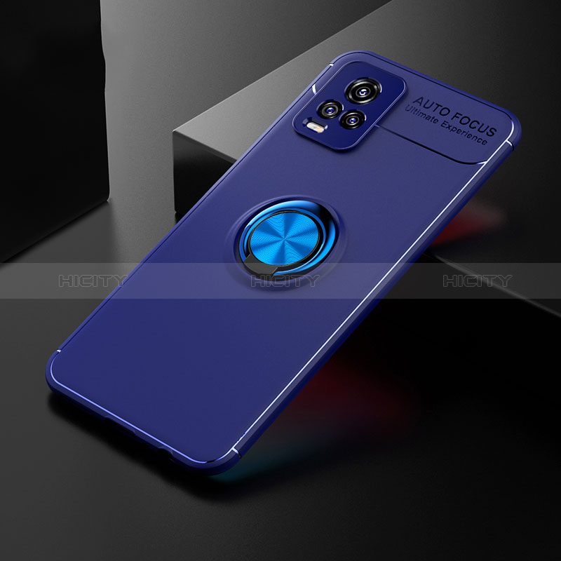 Funda Silicona Carcasa Ultrafina Goma con Magnetico Anillo de dedo Soporte SD1 para Vivo V20 Azul