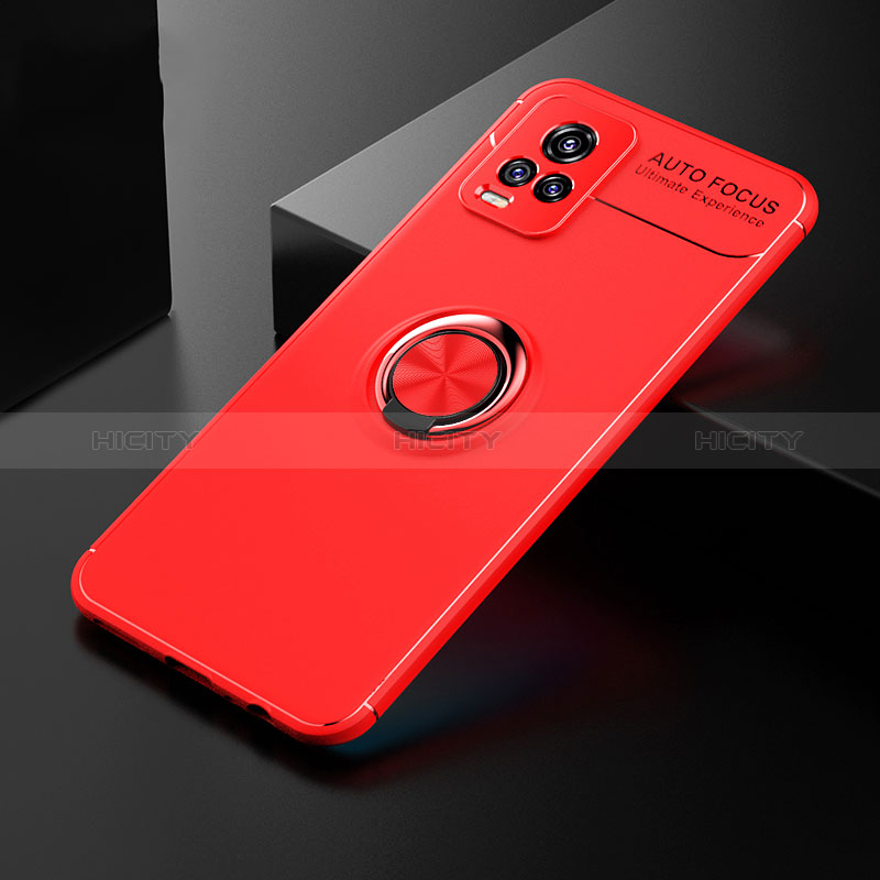 Funda Silicona Carcasa Ultrafina Goma con Magnetico Anillo de dedo Soporte SD1 para Vivo V20 Rojo