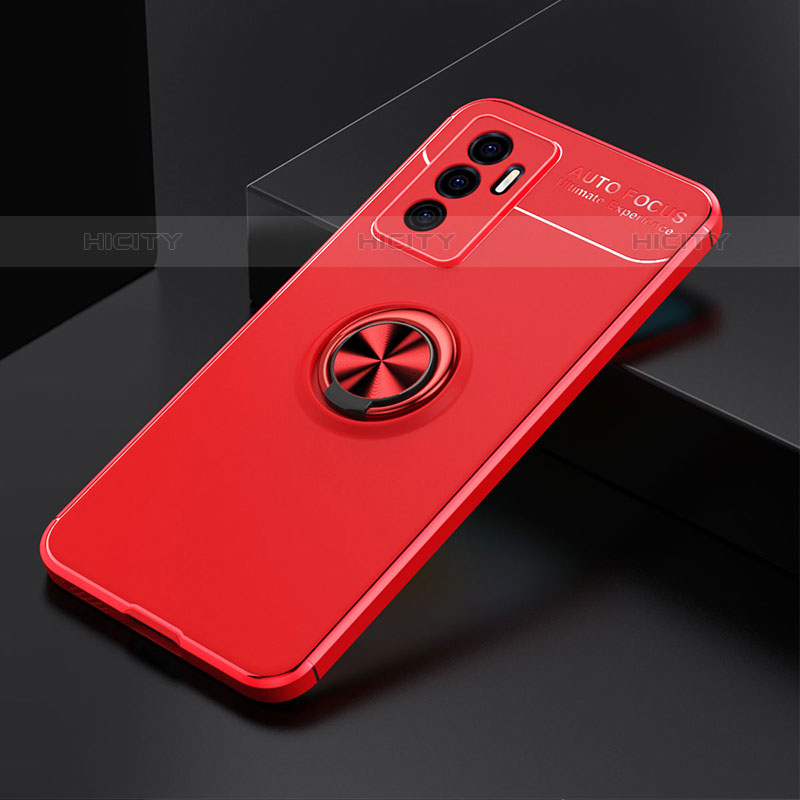 Funda Silicona Carcasa Ultrafina Goma con Magnetico Anillo de dedo Soporte SD1 para Vivo V23e Rojo