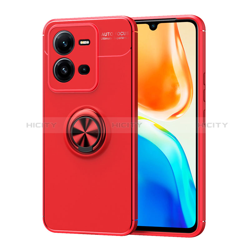 Funda Silicona Carcasa Ultrafina Goma con Magnetico Anillo de dedo Soporte SD1 para Vivo V25 5G Rojo