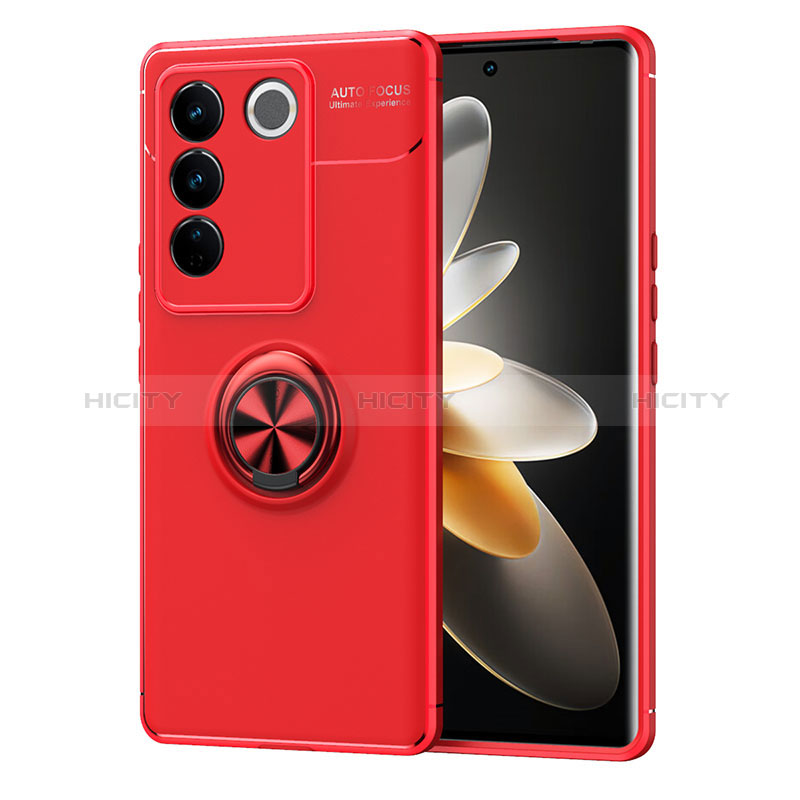 Funda Silicona Carcasa Ultrafina Goma con Magnetico Anillo de dedo Soporte SD1 para Vivo V27e 5G Rojo