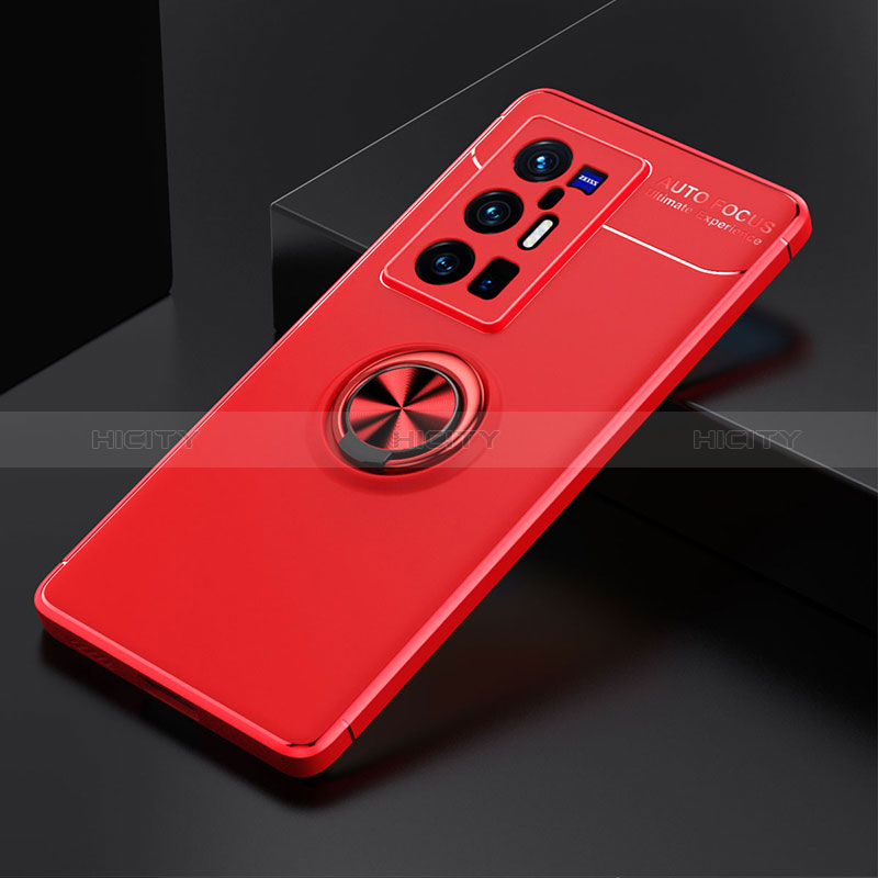 Funda Silicona Carcasa Ultrafina Goma con Magnetico Anillo de dedo Soporte SD1 para Vivo X70 Pro+ Plus 5G Rojo y Negro