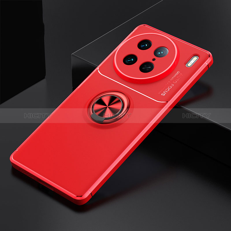 Funda Silicona Carcasa Ultrafina Goma con Magnetico Anillo de dedo Soporte SD1 para Vivo X90 Pro 5G Rojo