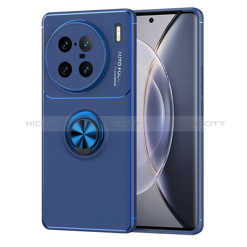 Funda Silicona Carcasa Ultrafina Goma con Magnetico Anillo de dedo Soporte SD1 para Vivo X90 Pro+ Plus 5G Azul