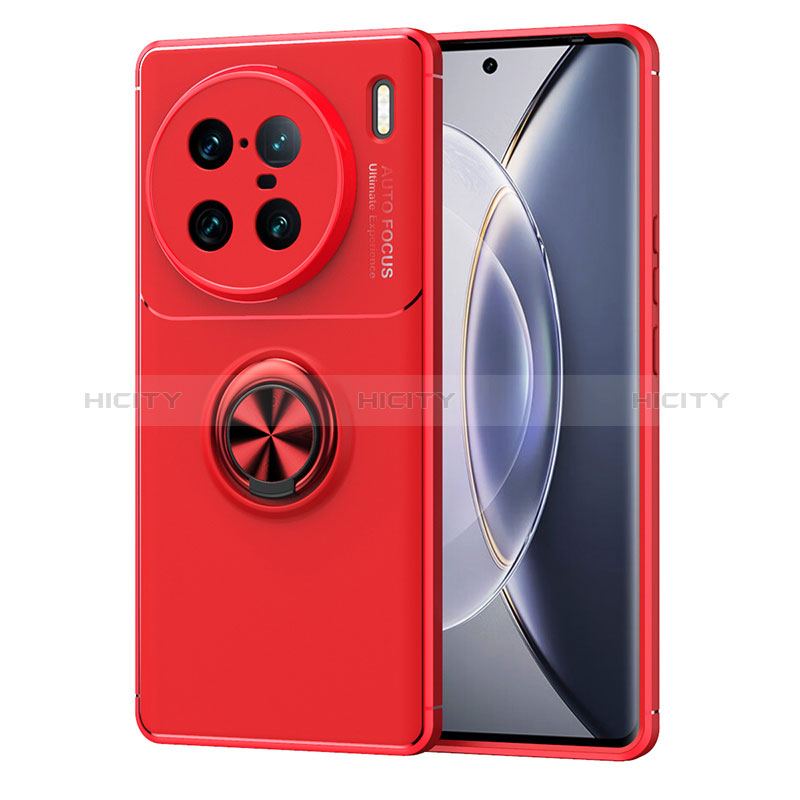 Funda Silicona Carcasa Ultrafina Goma con Magnetico Anillo de dedo Soporte SD1 para Vivo X90 Pro+ Plus 5G Rojo