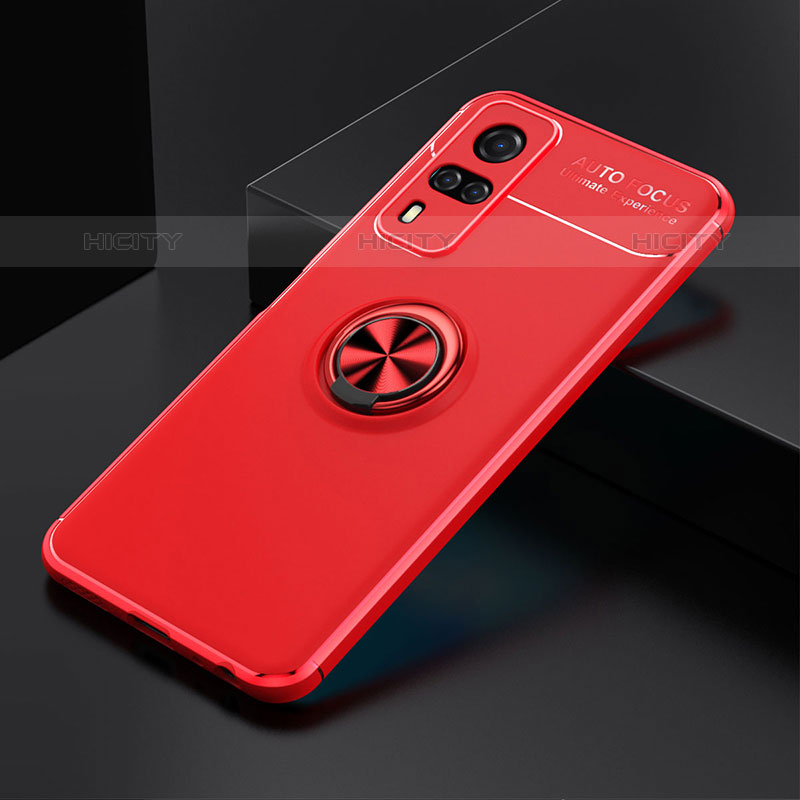 Funda Silicona Carcasa Ultrafina Goma con Magnetico Anillo de dedo Soporte SD1 para Vivo Y51A Rojo