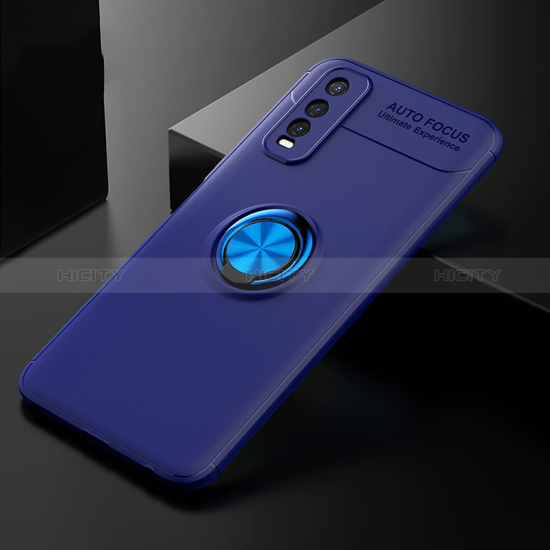 Funda Silicona Carcasa Ultrafina Goma con Magnetico Anillo de dedo Soporte SD1 para Vivo Y70t 5G Azul