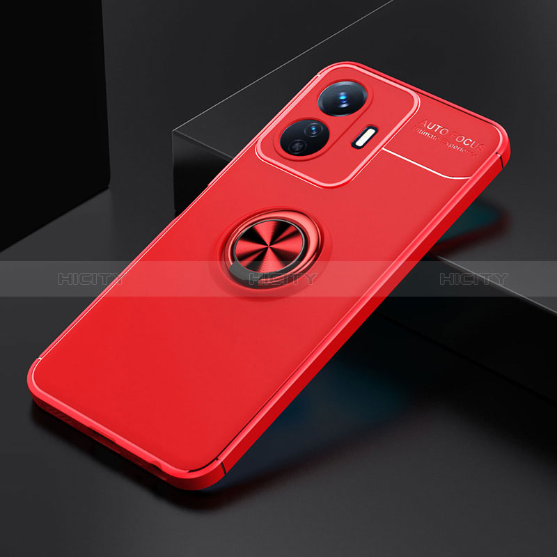 Funda Silicona Carcasa Ultrafina Goma con Magnetico Anillo de dedo Soporte SD1 para Vivo Y77e 5G Rojo