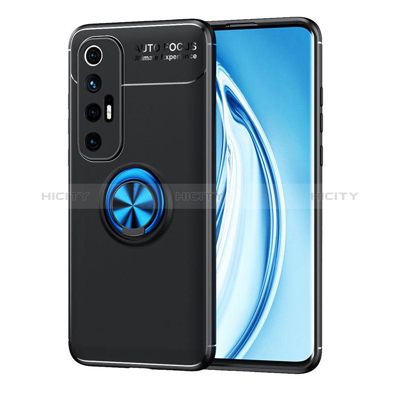 Funda Silicona Carcasa Ultrafina Goma con Magnetico Anillo de dedo Soporte SD1 para Xiaomi Mi 10S 5G Azul y Negro