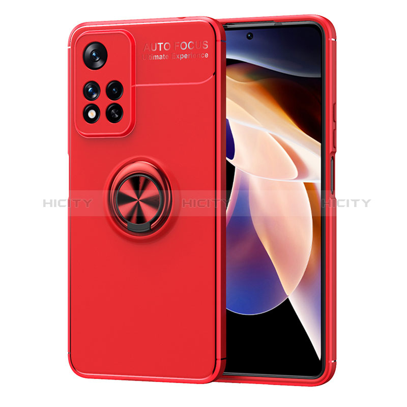 Funda Silicona Carcasa Ultrafina Goma con Magnetico Anillo de dedo Soporte SD1 para Xiaomi Mi 11i 5G (2022) Rojo