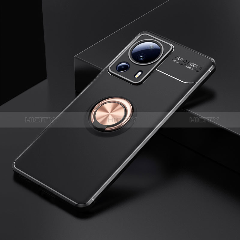 Funda Silicona Carcasa Ultrafina Goma con Magnetico Anillo de dedo Soporte SD1 para Xiaomi Mi 12 Lite NE 5G Oro y Negro