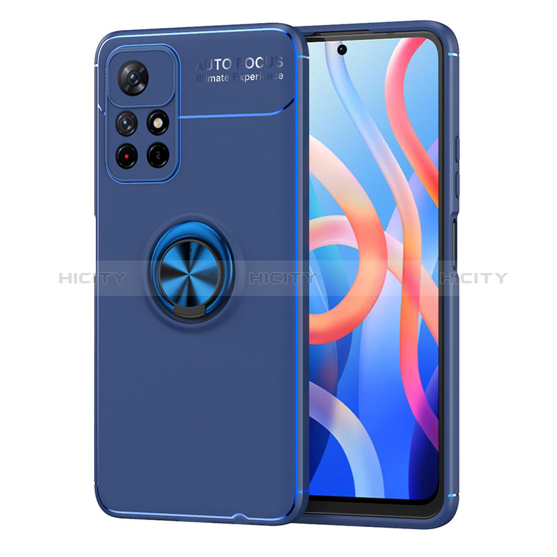 Funda Silicona Carcasa Ultrafina Goma con Magnetico Anillo de dedo Soporte SD1 para Xiaomi Poco M4 Pro 5G Azul