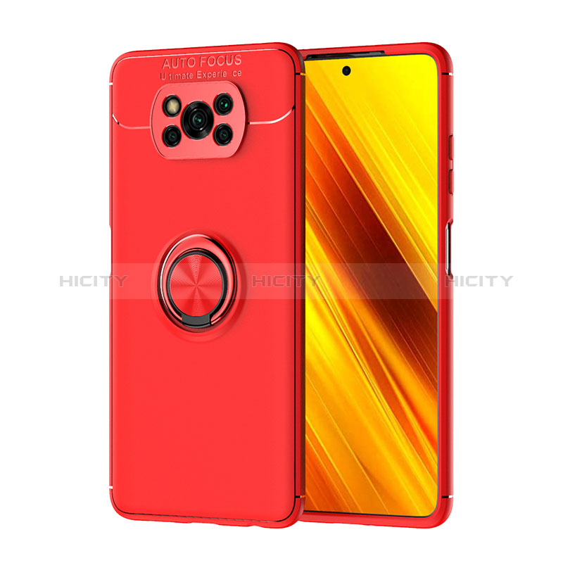 Funda Silicona Carcasa Ultrafina Goma con Magnetico Anillo de dedo Soporte SD1 para Xiaomi Poco X3 Rojo