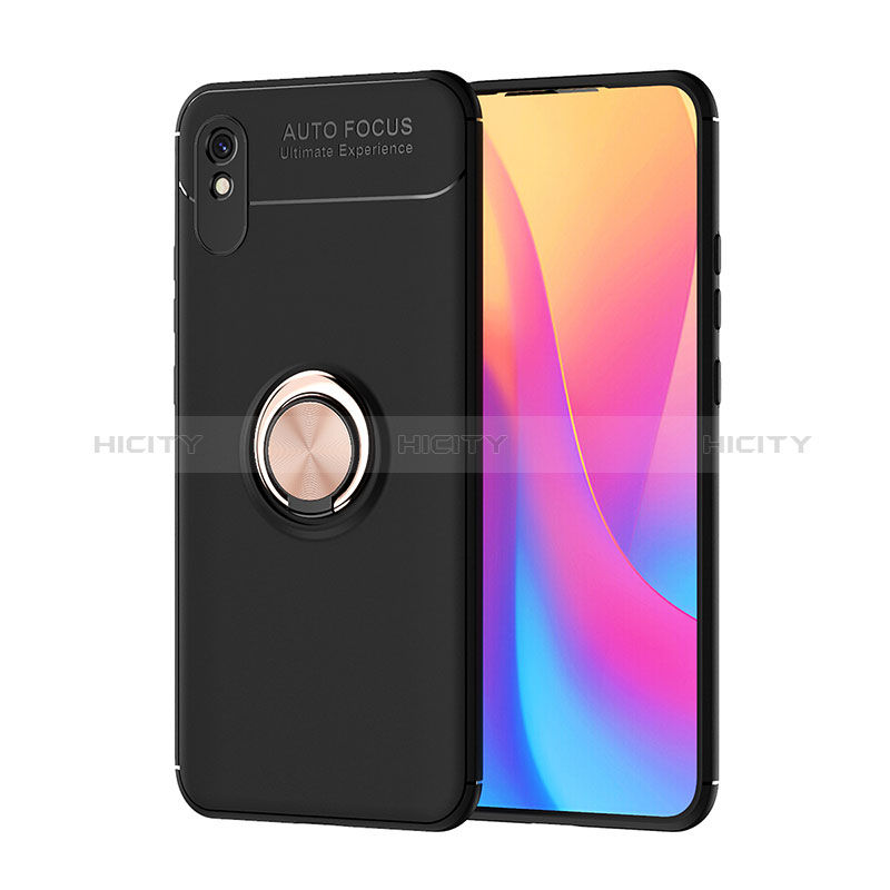 Funda Silicona Carcasa Ultrafina Goma con Magnetico Anillo de dedo Soporte SD1 para Xiaomi Redmi 9AT Oro y Negro