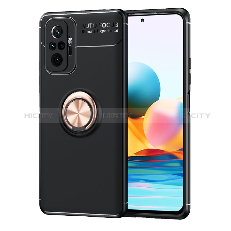 Funda Silicona Carcasa Ultrafina Goma con Magnetico Anillo de dedo Soporte SD1 para Xiaomi Redmi Note 10 Pro 4G Oro y Negro