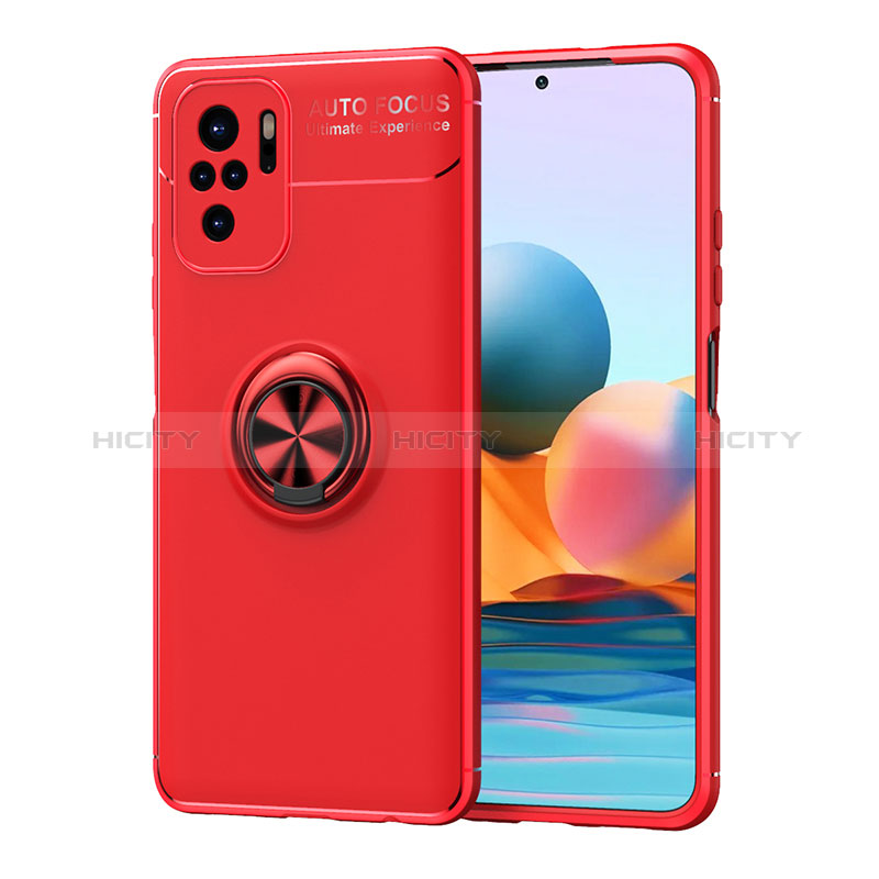 Funda Silicona Carcasa Ultrafina Goma con Magnetico Anillo de dedo Soporte SD1 para Xiaomi Redmi Note 10S 4G Rojo