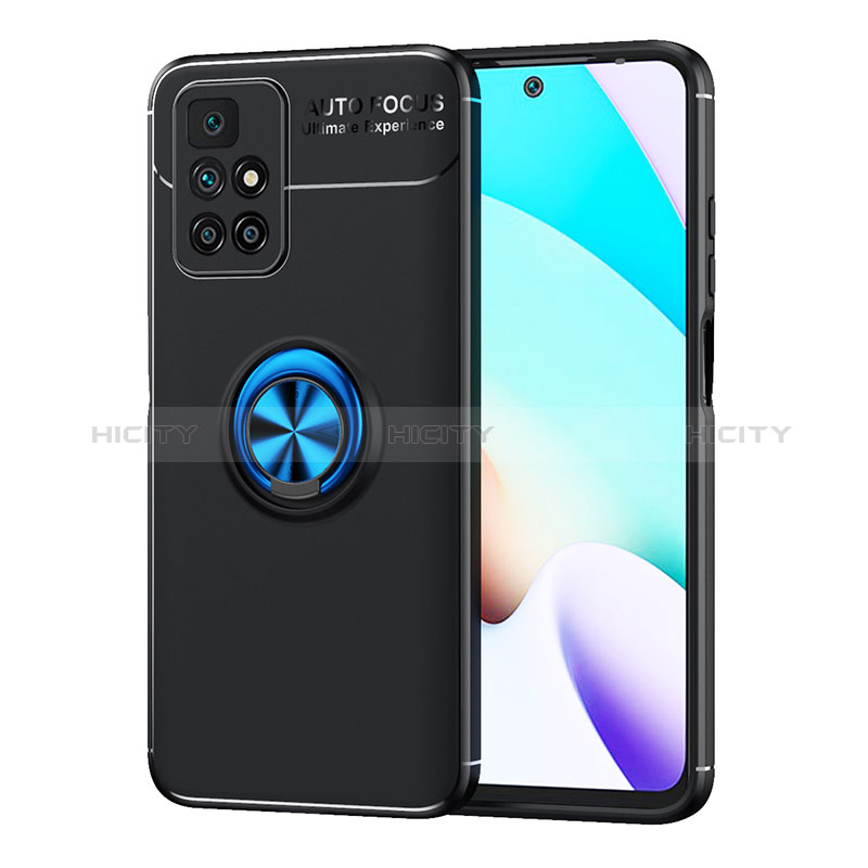 Funda Silicona Carcasa Ultrafina Goma con Magnetico Anillo de dedo Soporte SD1 para Xiaomi Redmi Note 11 4G (2021) Azul y Negro