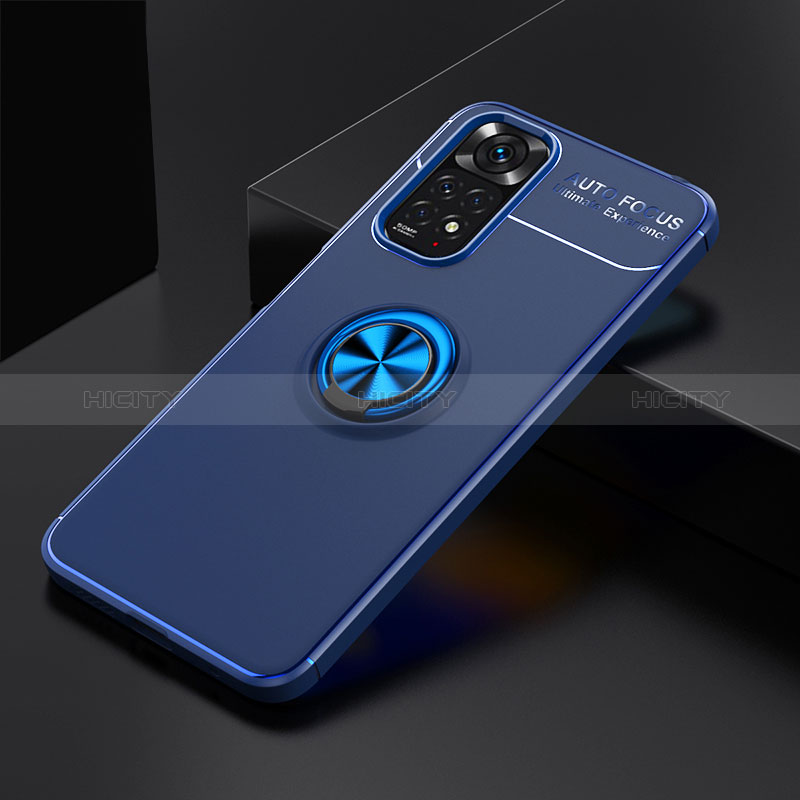 Funda Silicona Carcasa Ultrafina Goma con Magnetico Anillo de dedo Soporte SD1 para Xiaomi Redmi Note 11 4G (2022) Azul