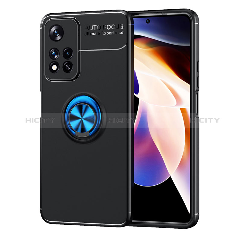 Funda Silicona Carcasa Ultrafina Goma con Magnetico Anillo de dedo Soporte SD1 para Xiaomi Redmi Note 11 Pro+ Plus 5G Azul y Negro