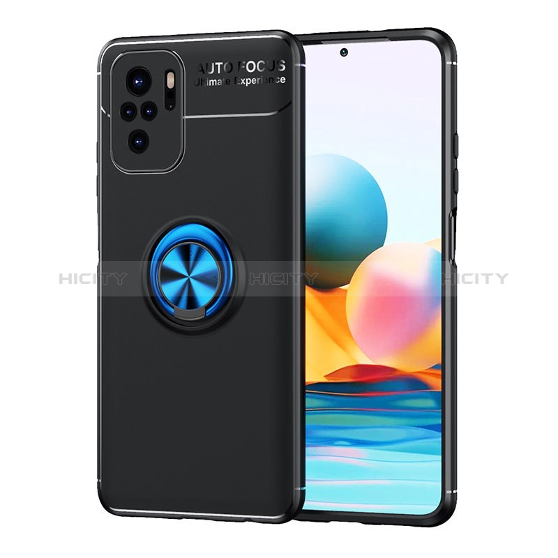 Funda Silicona Carcasa Ultrafina Goma con Magnetico Anillo de dedo Soporte SD1 para Xiaomi Redmi Note 11 SE India 4G Azul y Negro