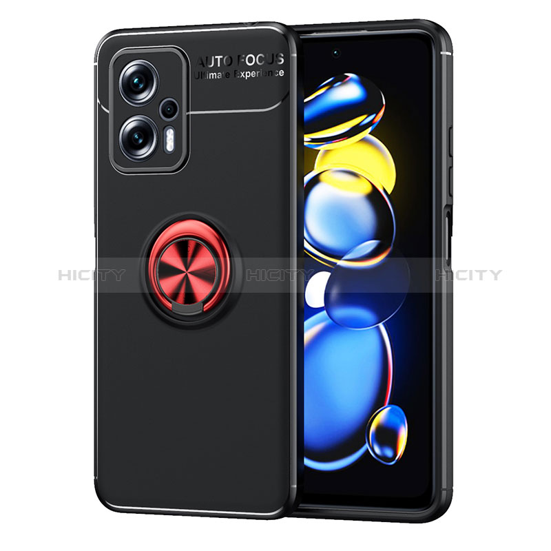 Funda Silicona Carcasa Ultrafina Goma con Magnetico Anillo de dedo Soporte SD1 para Xiaomi Redmi Note 11T Pro+ Plus 5G Rojo y Negro