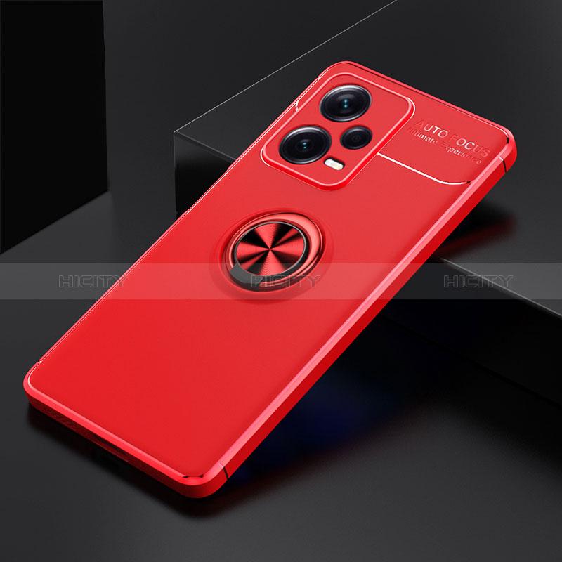 Funda Silicona Carcasa Ultrafina Goma con Magnetico Anillo de dedo Soporte SD1 para Xiaomi Redmi Note 12 Pro+ Plus 5G Rojo