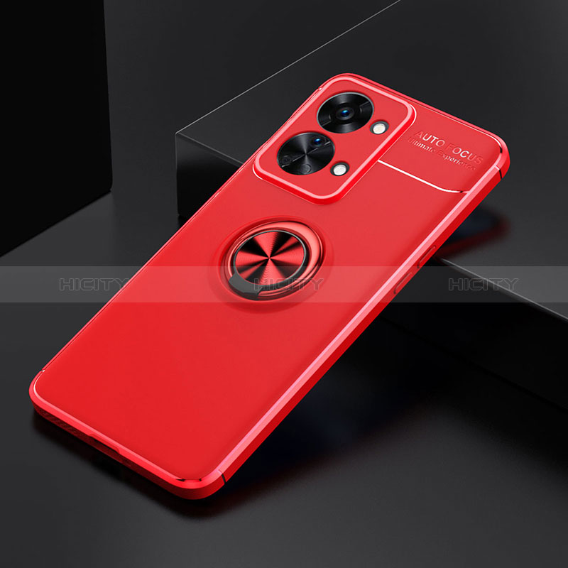 Funda Silicona Carcasa Ultrafina Goma con Magnetico Anillo de dedo Soporte SD2 para OnePlus Nord 2T 5G Rojo