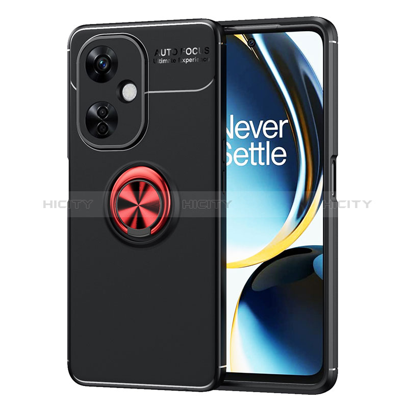 Funda Silicona Carcasa Ultrafina Goma con Magnetico Anillo de dedo Soporte SD2 para OnePlus Nord CE 3 Lite 5G Rojo y Negro