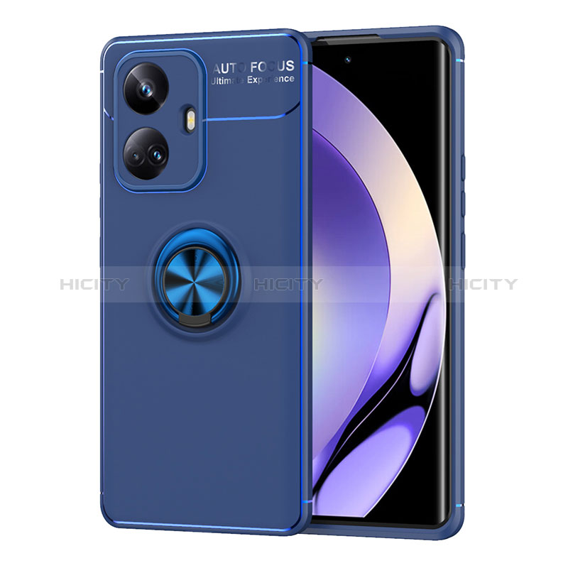 Funda Silicona Carcasa Ultrafina Goma con Magnetico Anillo de dedo Soporte SD2 para Realme 10 Pro+ Plus 5G Azul