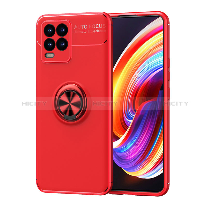 Funda Silicona Carcasa Ultrafina Goma con Magnetico Anillo de dedo Soporte SD2 para Realme 8 4G Rojo