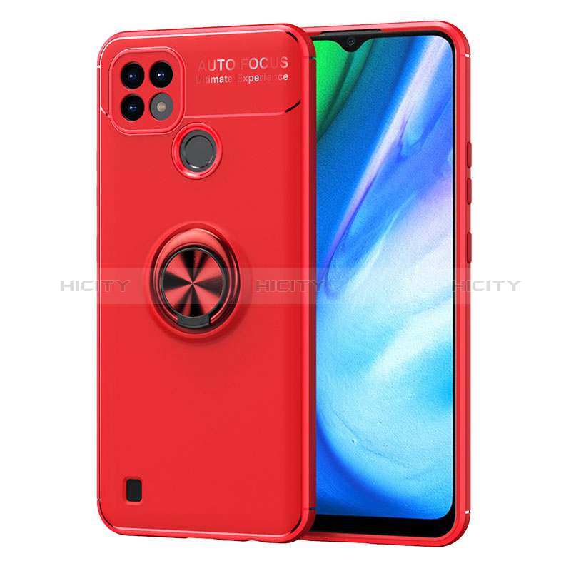 Funda Silicona Carcasa Ultrafina Goma con Magnetico Anillo de dedo Soporte SD2 para Realme C21 Rojo