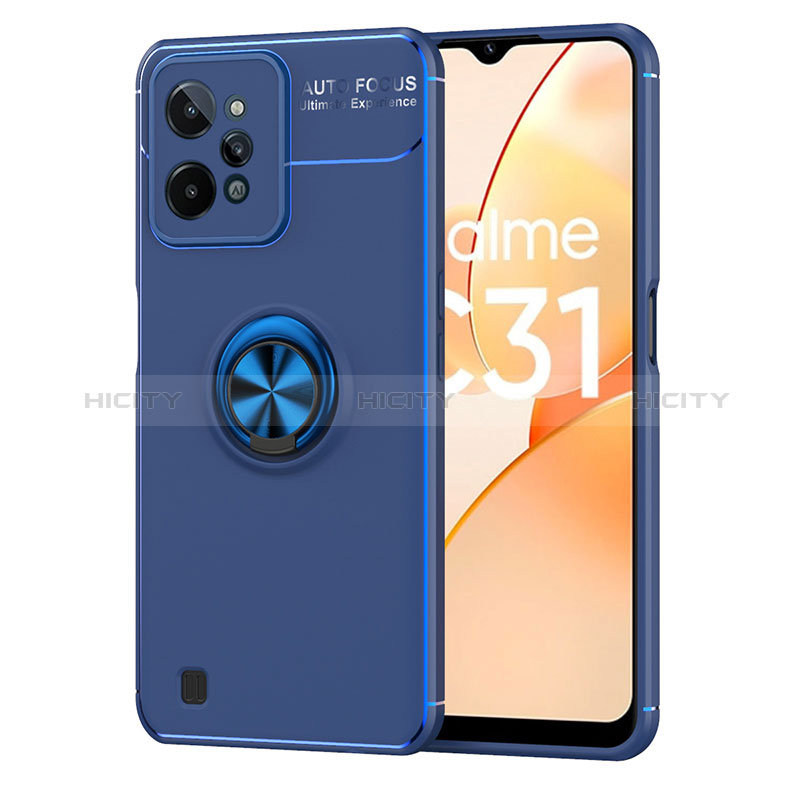 Funda Silicona Carcasa Ultrafina Goma con Magnetico Anillo de dedo Soporte SD2 para Realme C31 Azul