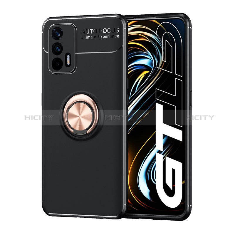 Funda Silicona Carcasa Ultrafina Goma con Magnetico Anillo de dedo Soporte SD2 para Realme GT 5G Oro y Negro