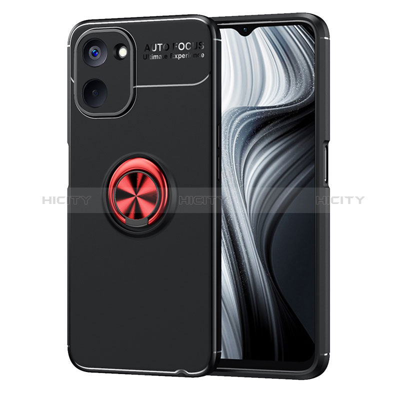 Funda Silicona Carcasa Ultrafina Goma con Magnetico Anillo de dedo Soporte SD2 para Realme V30t 5G Rojo y Negro