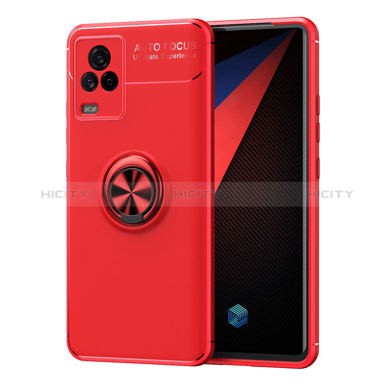 Funda Silicona Carcasa Ultrafina Goma con Magnetico Anillo de dedo Soporte SD2 para Vivo iQOO 7 5G Rojo